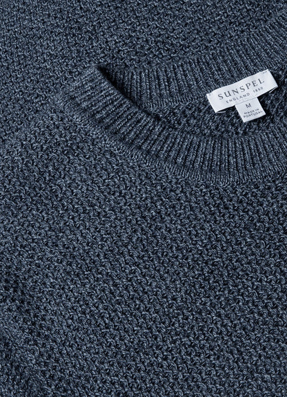 Mens Honeycomb Cotton Crew Neck Jumper In Indigo Mjum8207 Buvx