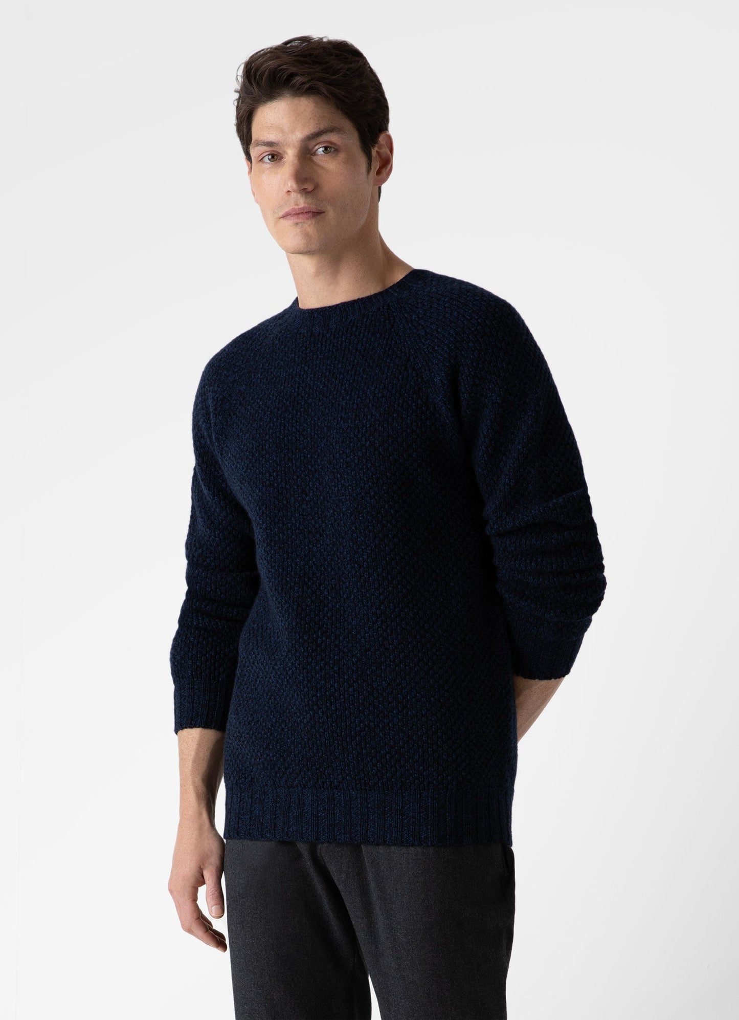 Mens Lambswool Textured Jumper In Bright Navy Twist Mjum8214 Butu