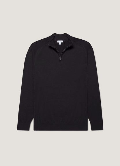 Men's Sea Island Cashmere Half Zip in Black
