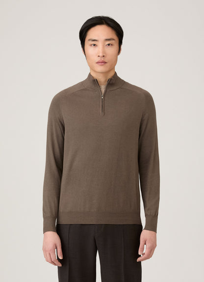 Mens Sea Island Cashmere Half Zip In Bark Mjum8284 Brgc