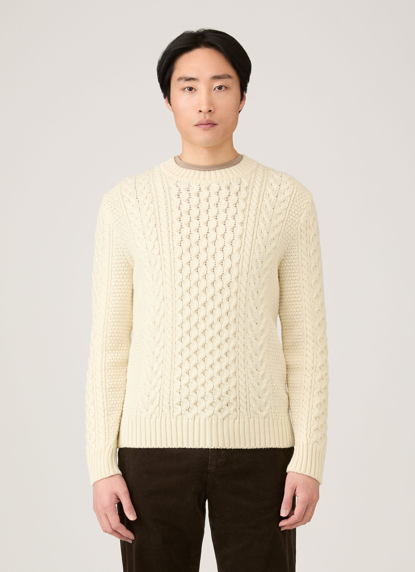 Mens Cable Knit Jumper In Ecru Mjum8286 Whcr