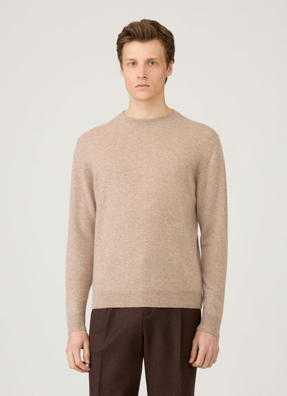 Mens Cashmere Crew Neck Jumper In Oatmeal Melange Mjum8291 Whao