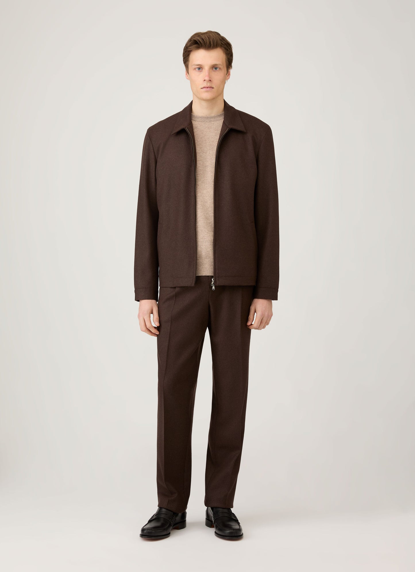 Mens Cashmere Crew Neck Jumper In Oatmeal Melange Mjum8291 Whao