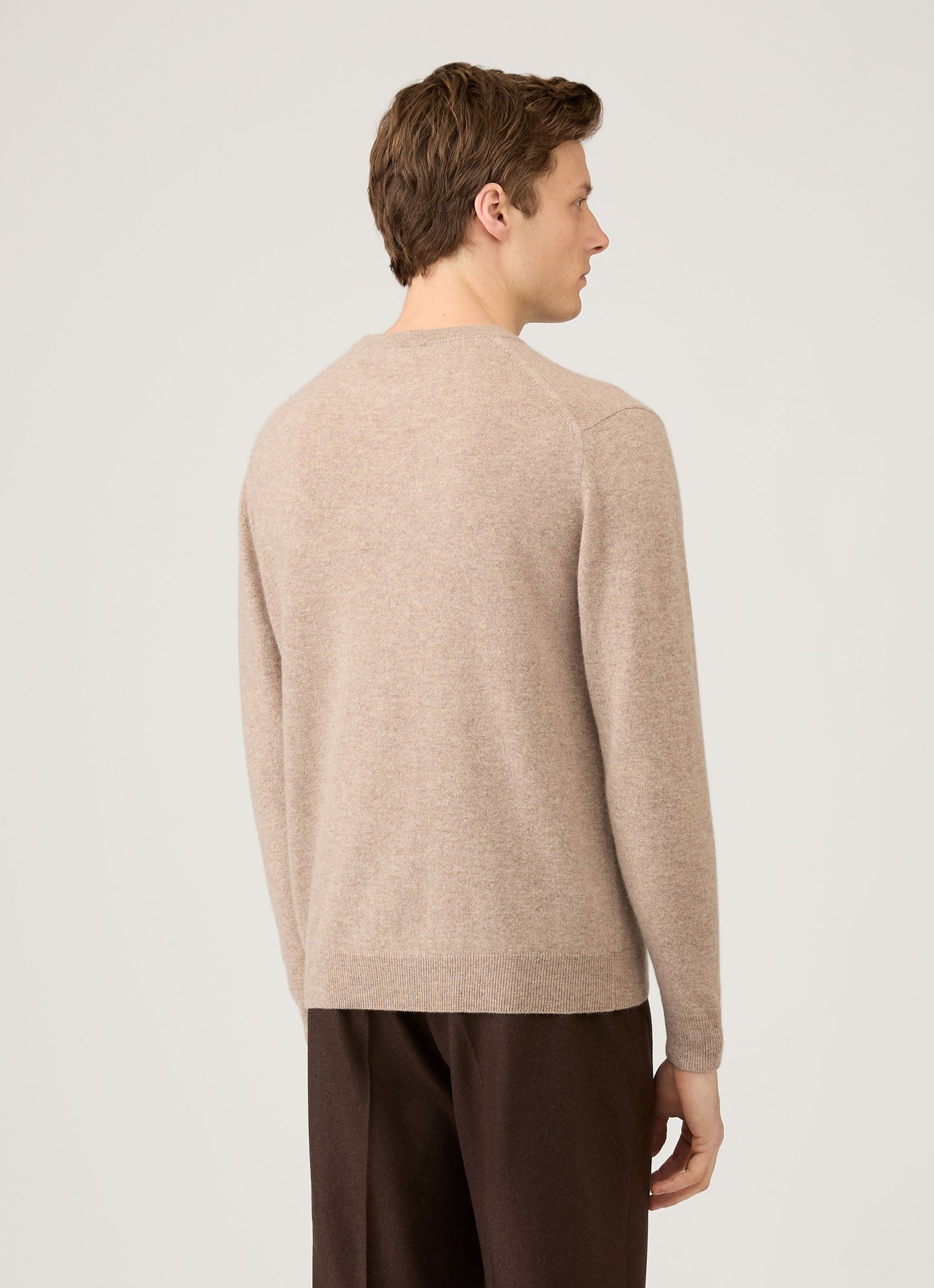 Mens Cashmere Crew Neck Jumper In Oatmeal Melange Mjum8291 Whao