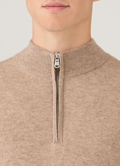 Men's Cashmere Half Zip Jumper in Oatmeal Melange