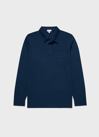 Mens Long Sleeve Riviera Polo Shirt In Naval Blue Mpol1031 Buvm