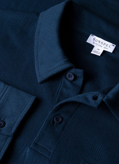 Mens Long Sleeve Riviera Polo Shirt In Naval Blue Mpol1031 Buvm