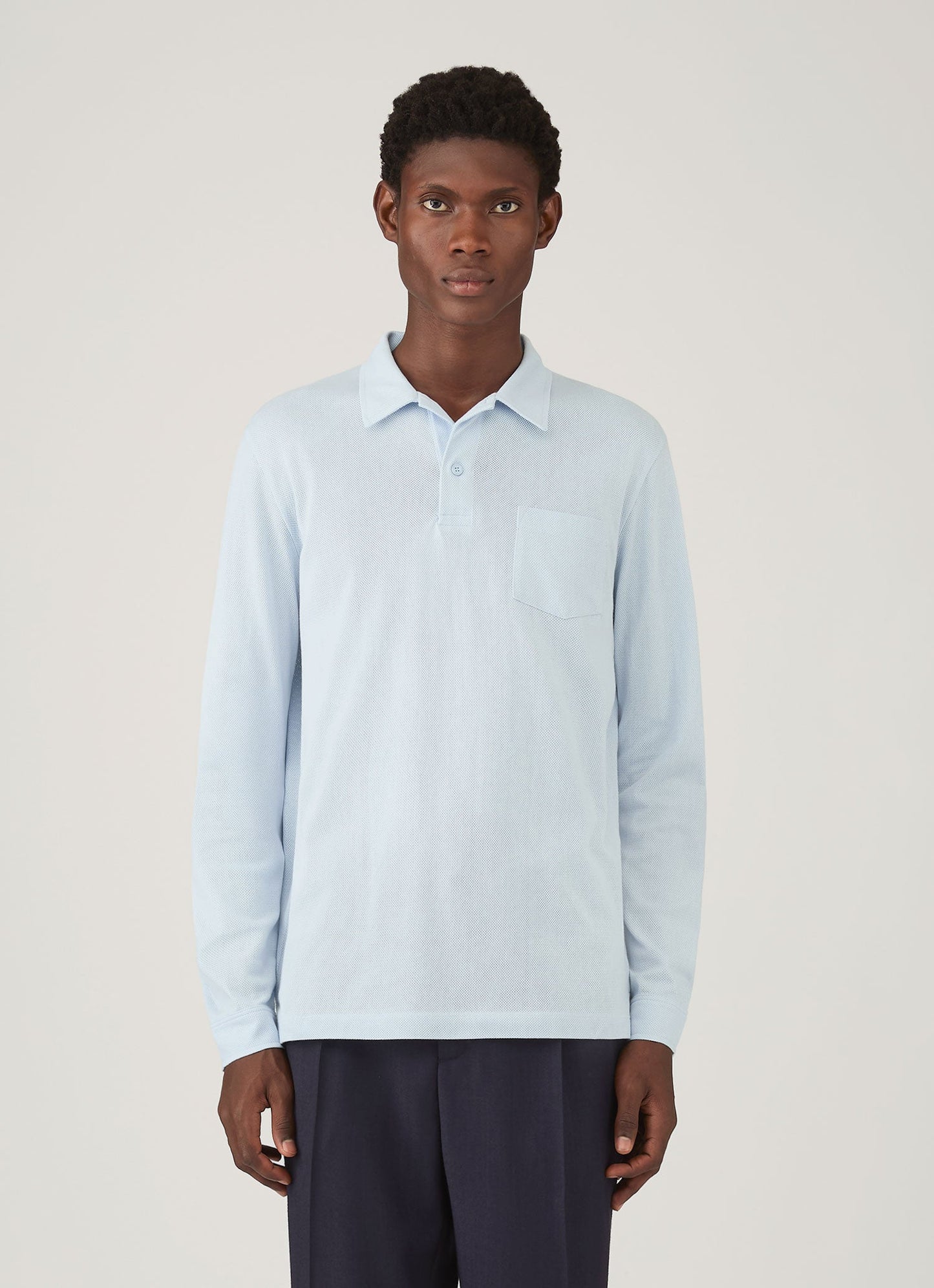 Mens Long Sleeve Riviera Polo Shirt In Frost Blue Mpol1031 Buwo
