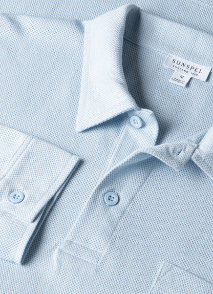 Mens Long Sleeve Riviera Polo Shirt In Frost Blue Mpol1031 Buwo