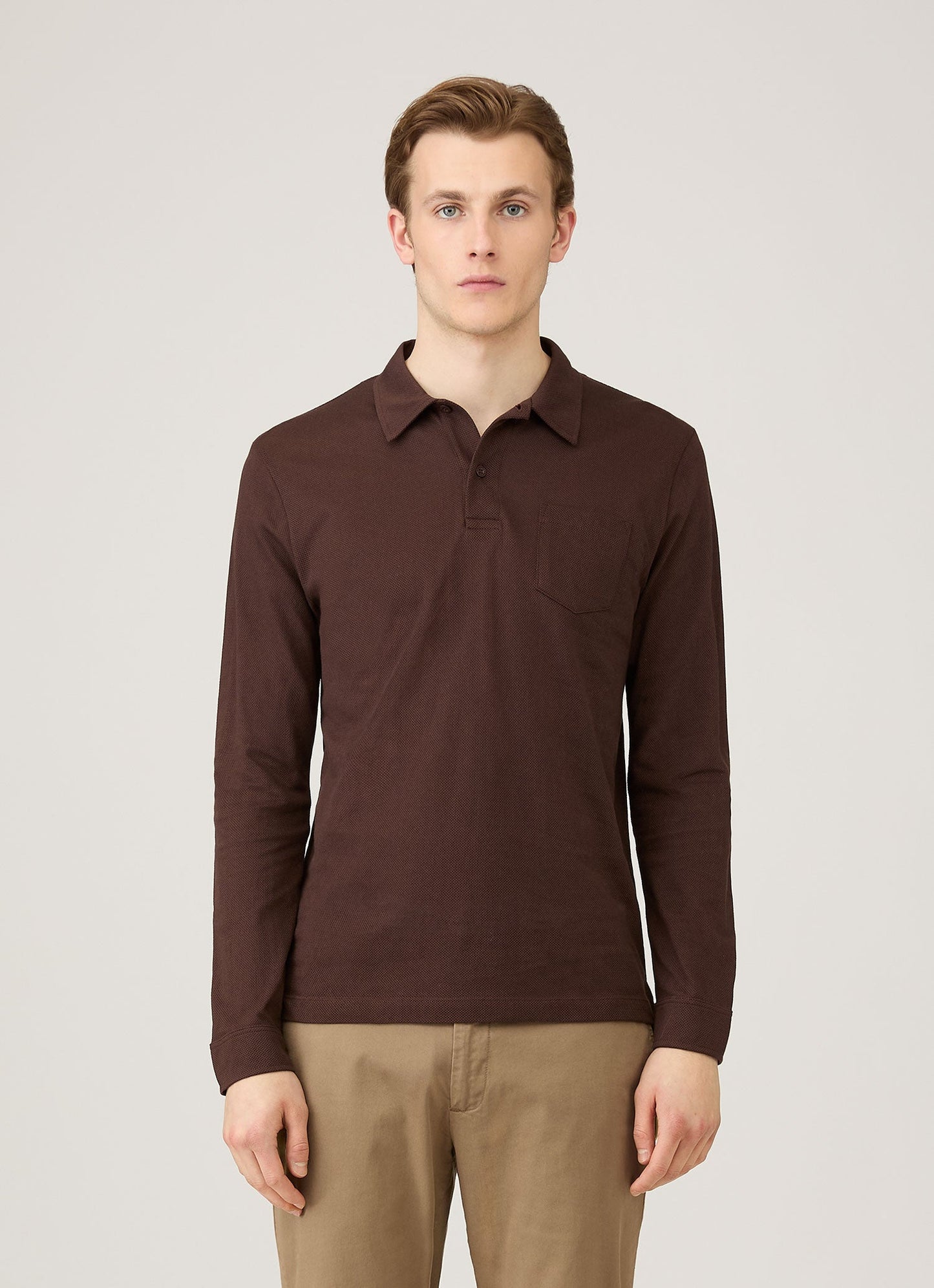 Mens Long Sleeve Riviera Polo Shirt In Bakelite Mpol1031 Rdel