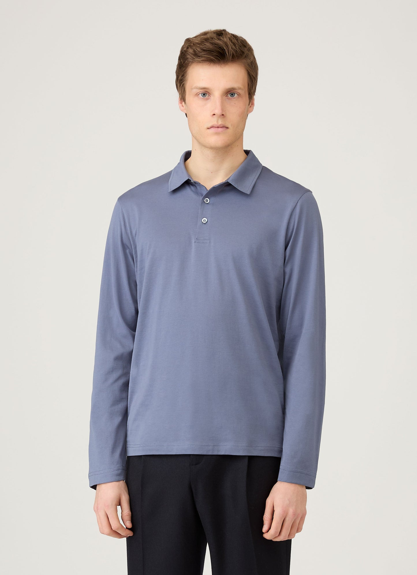 Mens Long Sleeve Classic Jersey Polo Shirt In Selvedge Blue Mpol1054 Buwf