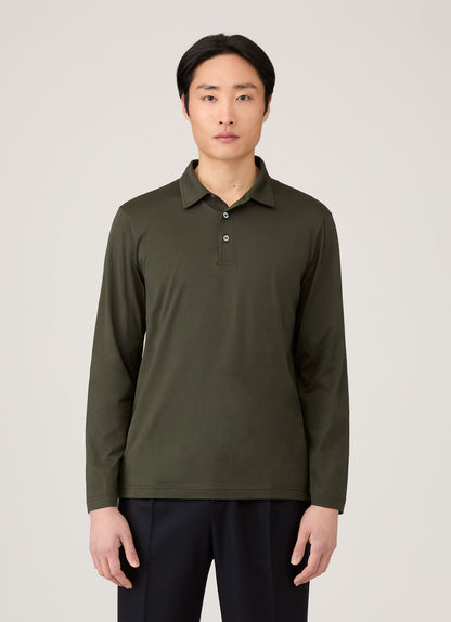 Mens Long Sleeve Classic Jersey Polo Shirt In Dark Green Mpol1054 Gnin