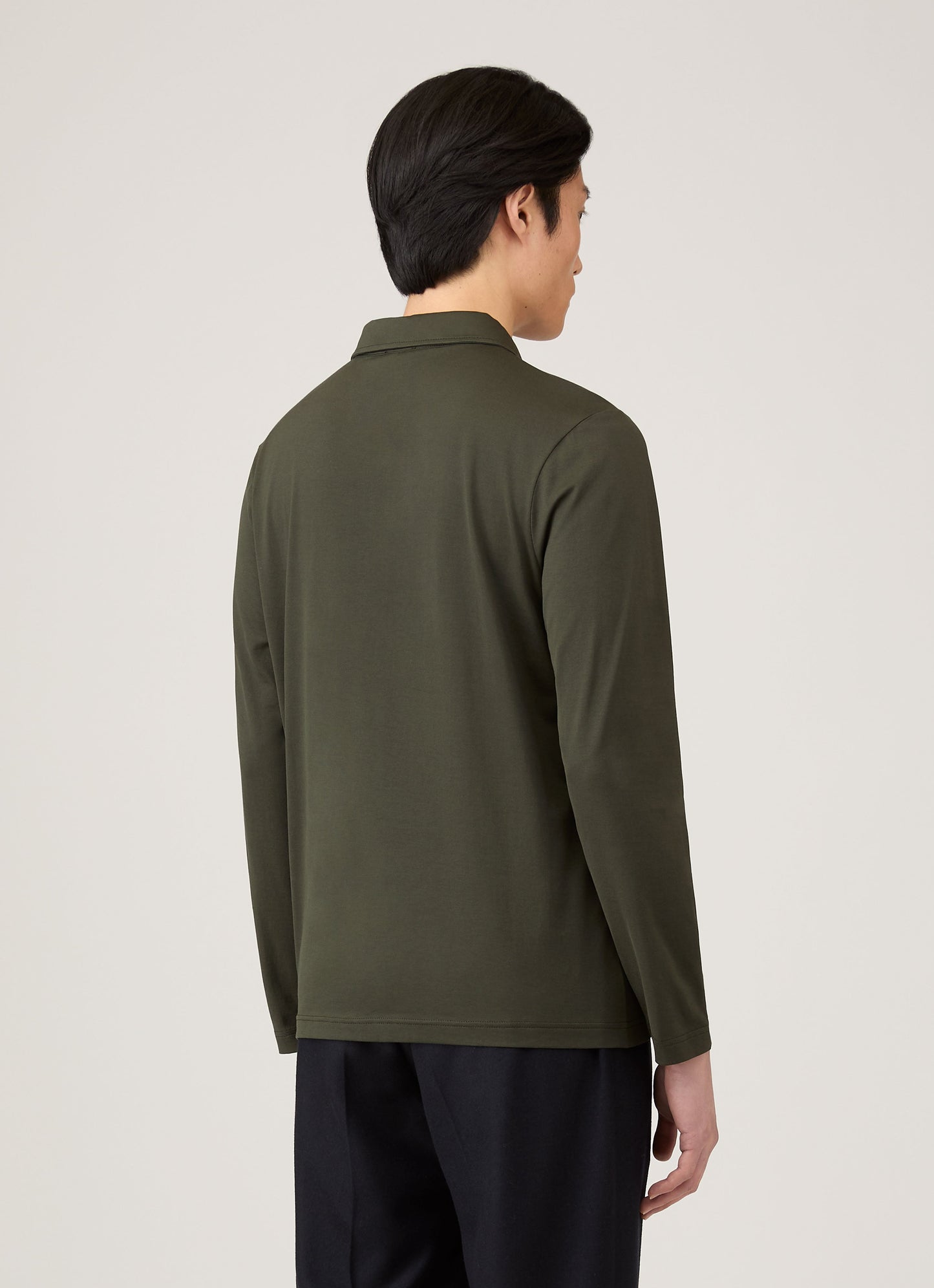 Mens Long Sleeve Classic Jersey Polo Shirt In Dark Green Mpol1054 Gnin