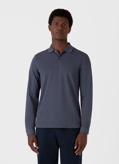 Mens Long Sleeve Pique Polo Shirt In Slate Blue Mpol1065 Buua