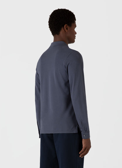 Mens Long Sleeve Pique Polo Shirt In Slate Blue Mpol1065 Buua