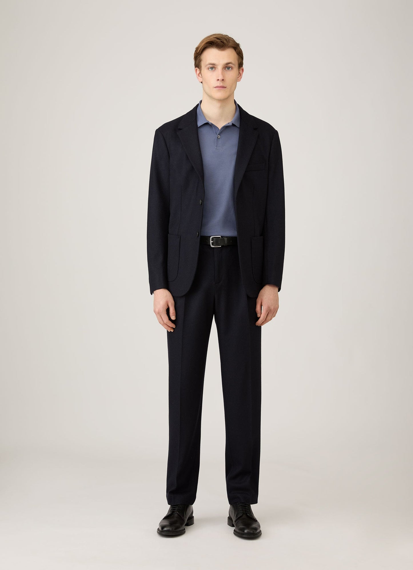 Mens Long Sleeve Pique Polo Shirt In Selvedge Blue Mpol1065 Buwf