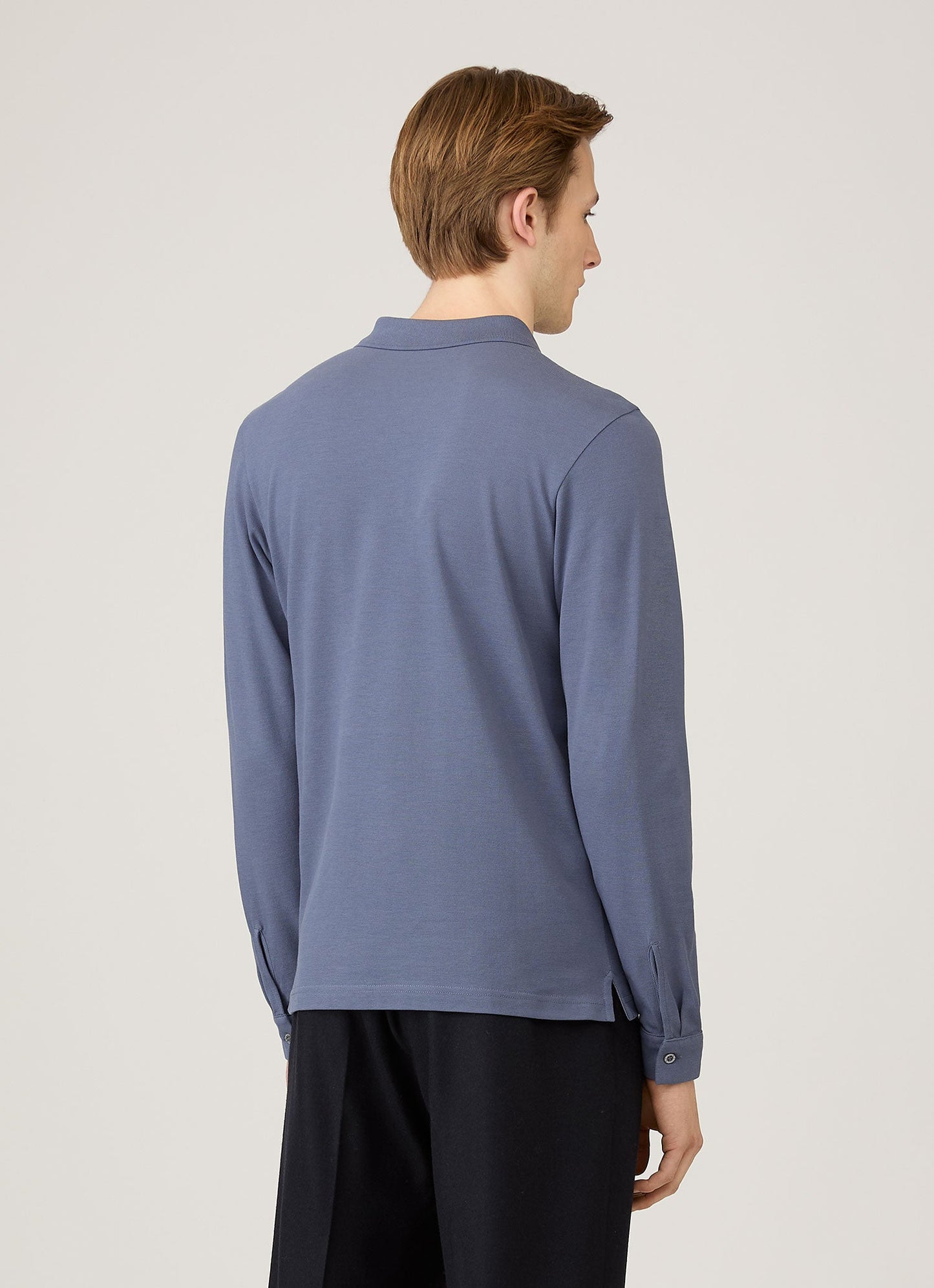 Mens Long Sleeve Pique Polo Shirt In Selvedge Blue Mpol1065 Buwf