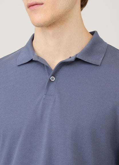 Mens Long Sleeve Pique Polo Shirt In Selvedge Blue Mpol1065 Buwf