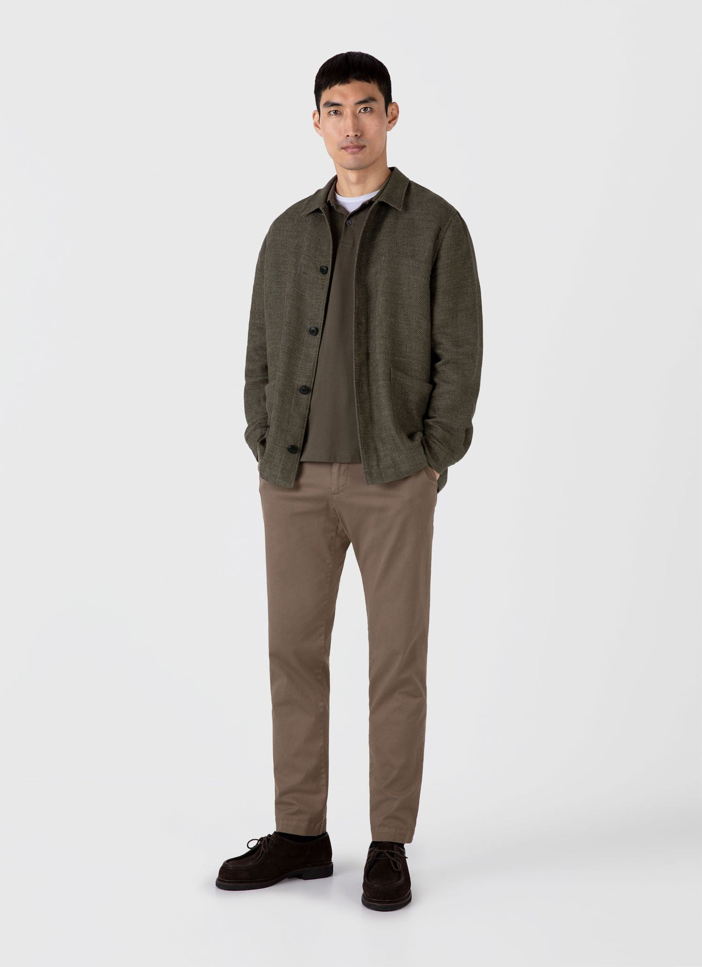 Mens Long Sleeve Pique Polo Shirt In Khaki Mpol1065 Gngy