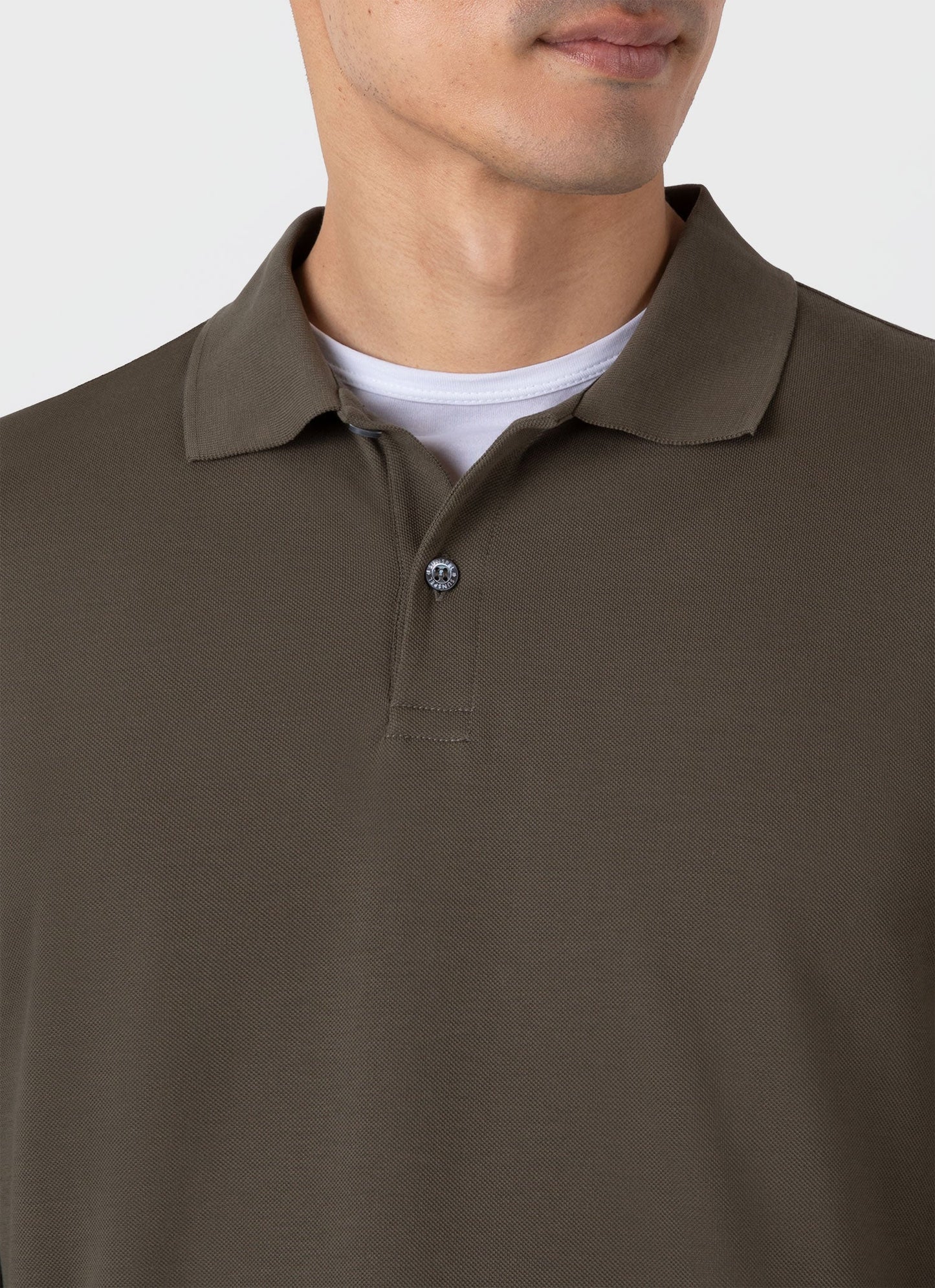 Mens Long Sleeve Pique Polo Shirt In Khaki Mpol1065 Gngy