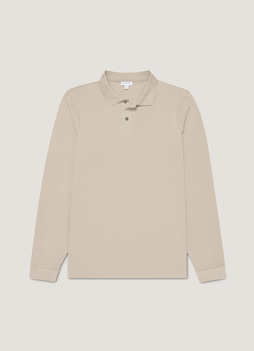 Men's Long Sleeve Piqué Polo Shirt in Fog