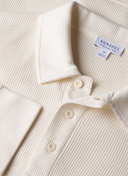 Mens Long Sleeve Waffle Polo Shirt In Ecru Mpol1067 Whcr