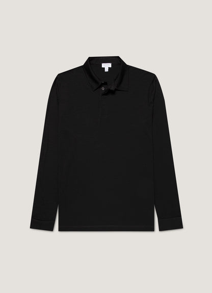 Mens Long Sleeve Ultrafine Merino Polo Shirt In Black Mpol1075 Bkaa