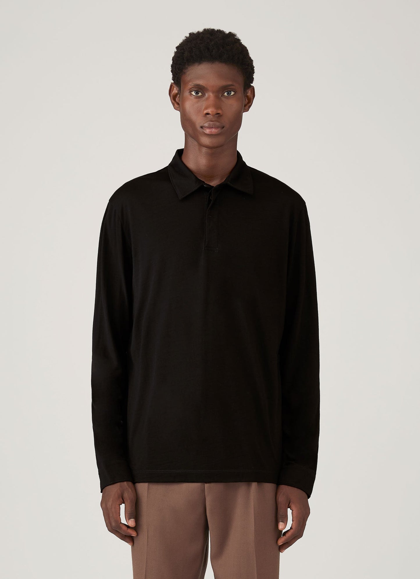 Mens Long Sleeve Ultrafine Merino Polo Shirt In Black Mpol1075 Bkaa