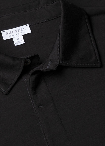 Mens Long Sleeve Ultrafine Merino Polo Shirt In Black Mpol1075 Bkaa