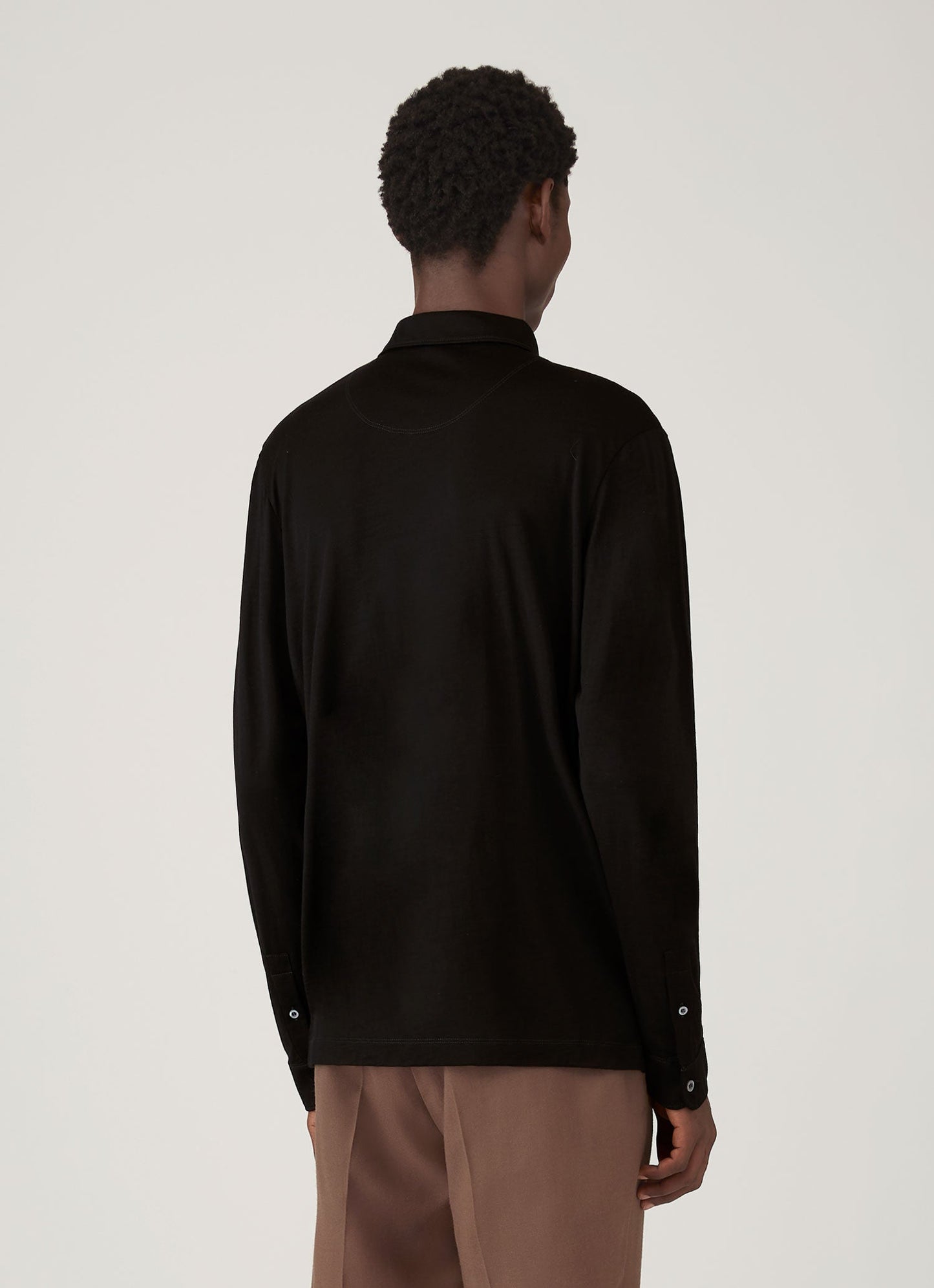 Mens Long Sleeve Ultrafine Merino Polo Shirt In Black Mpol1075 Bkaa