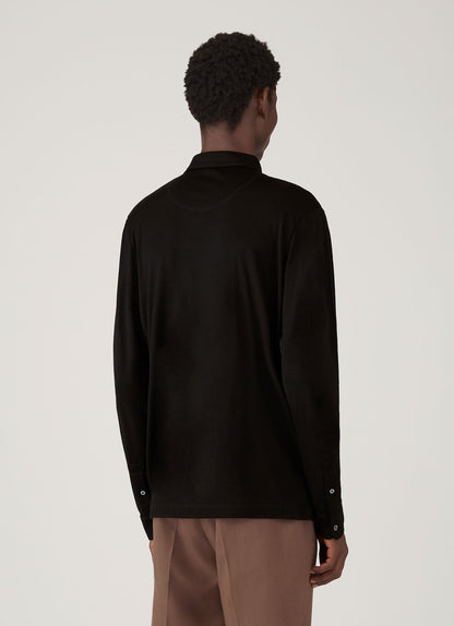 Mens Long Sleeve Ultrafine Merino Polo Shirt In Black Mpol1075 Bkaa