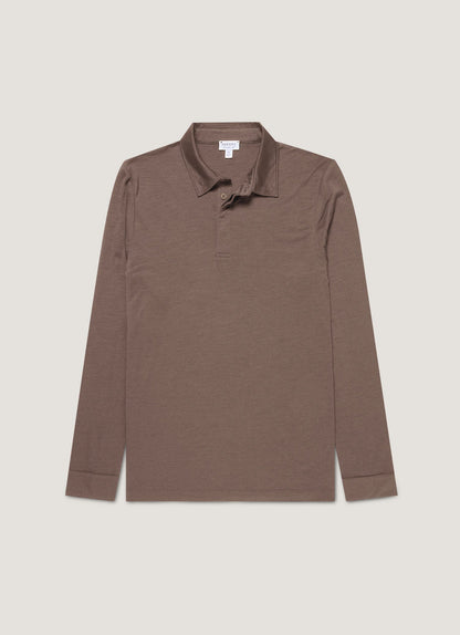 Mens Long Sleeve Ultrafine Merino Polo Shirt In Sandstone Mpol1075 Brfc