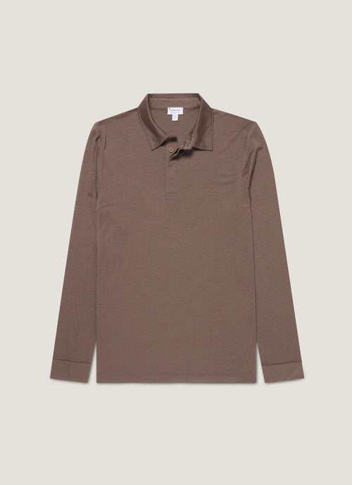 Mens Long Sleeve Ultrafine Merino Polo Shirt In Sandstone Mpol1075 Brfc