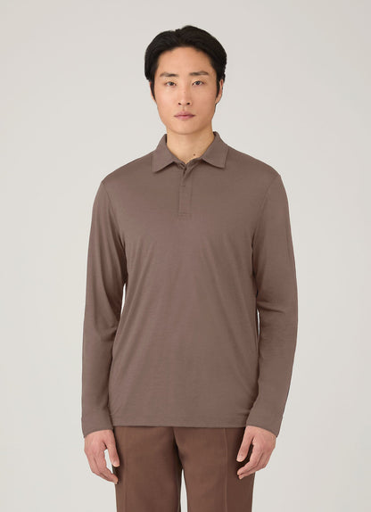 Mens Long Sleeve Ultrafine Merino Polo Shirt In Sandstone Mpol1075 Brfc