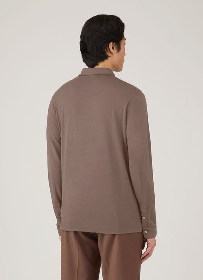 Mens Long Sleeve Ultrafine Merino Polo Shirt In Sandstone Mpol1075 Brfc