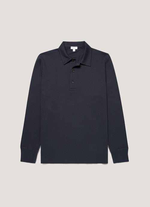 Mens Long Sleeve Cellulock Polo Shirt In Navy Mpol1077 Buaa