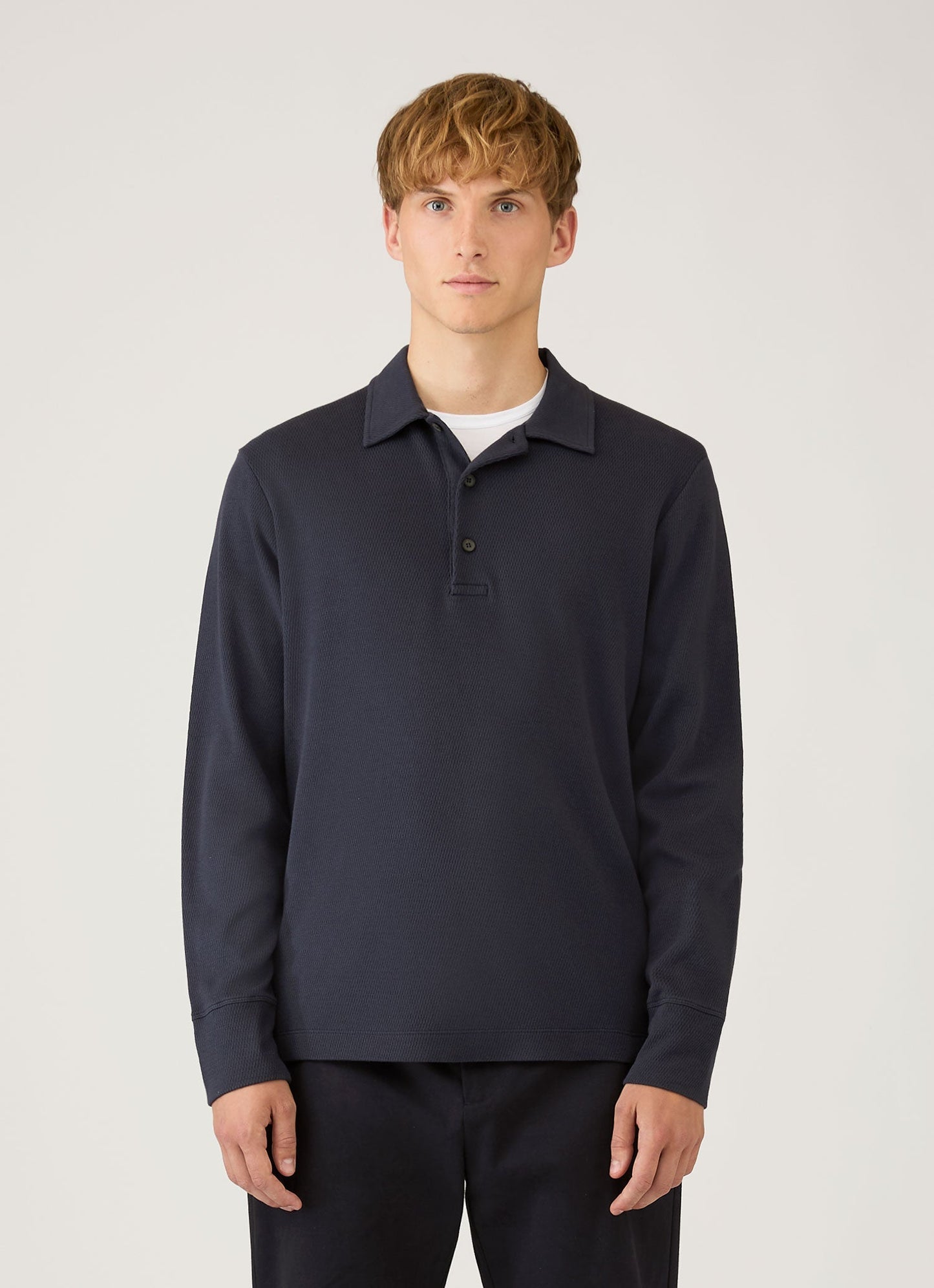 Mens Long Sleeve Cellulock Polo Shirt In Navy Mpol1077 Buaa