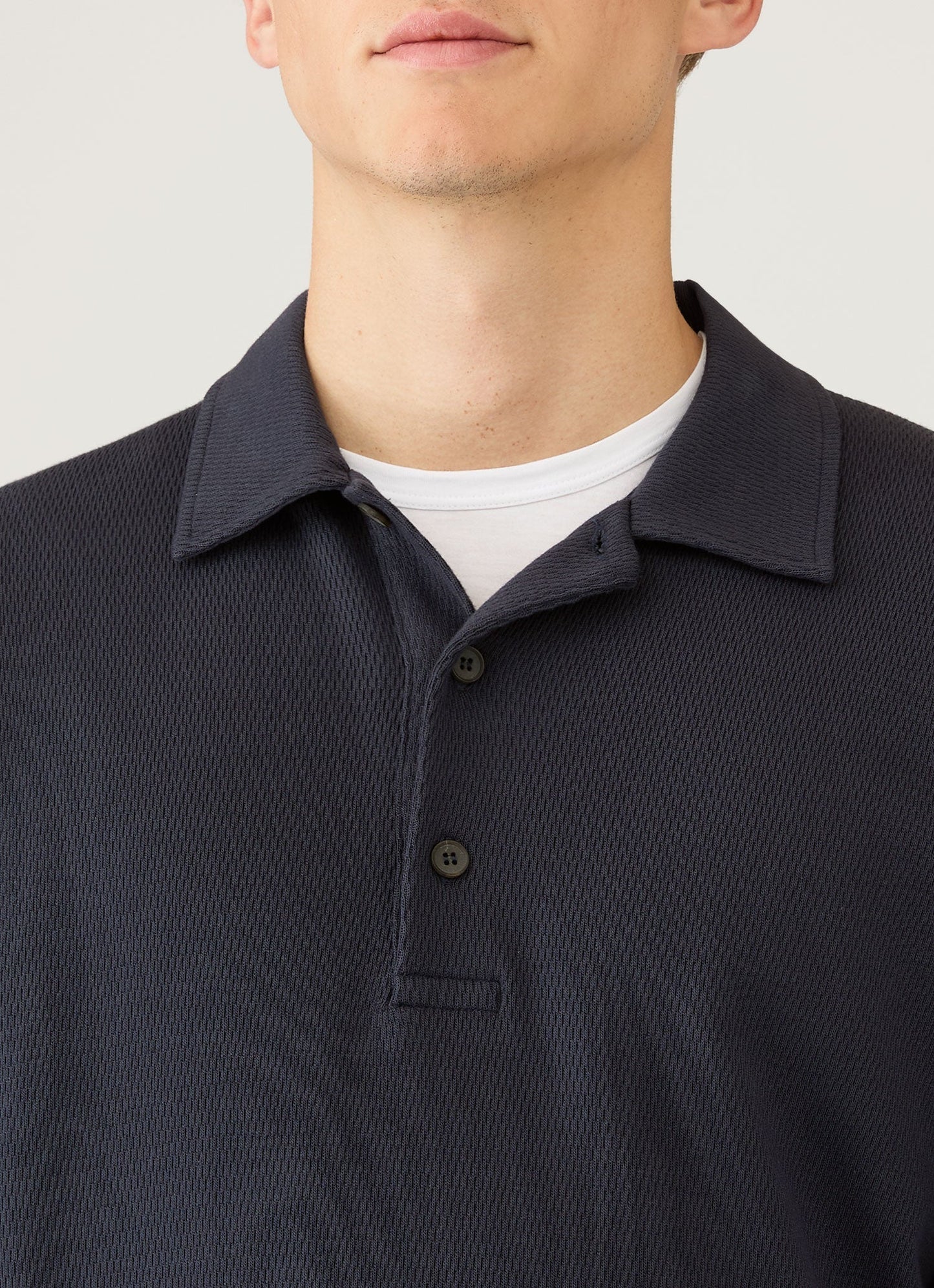 Mens Long Sleeve Cellulock Polo Shirt In Navy Mpol1077 Buaa