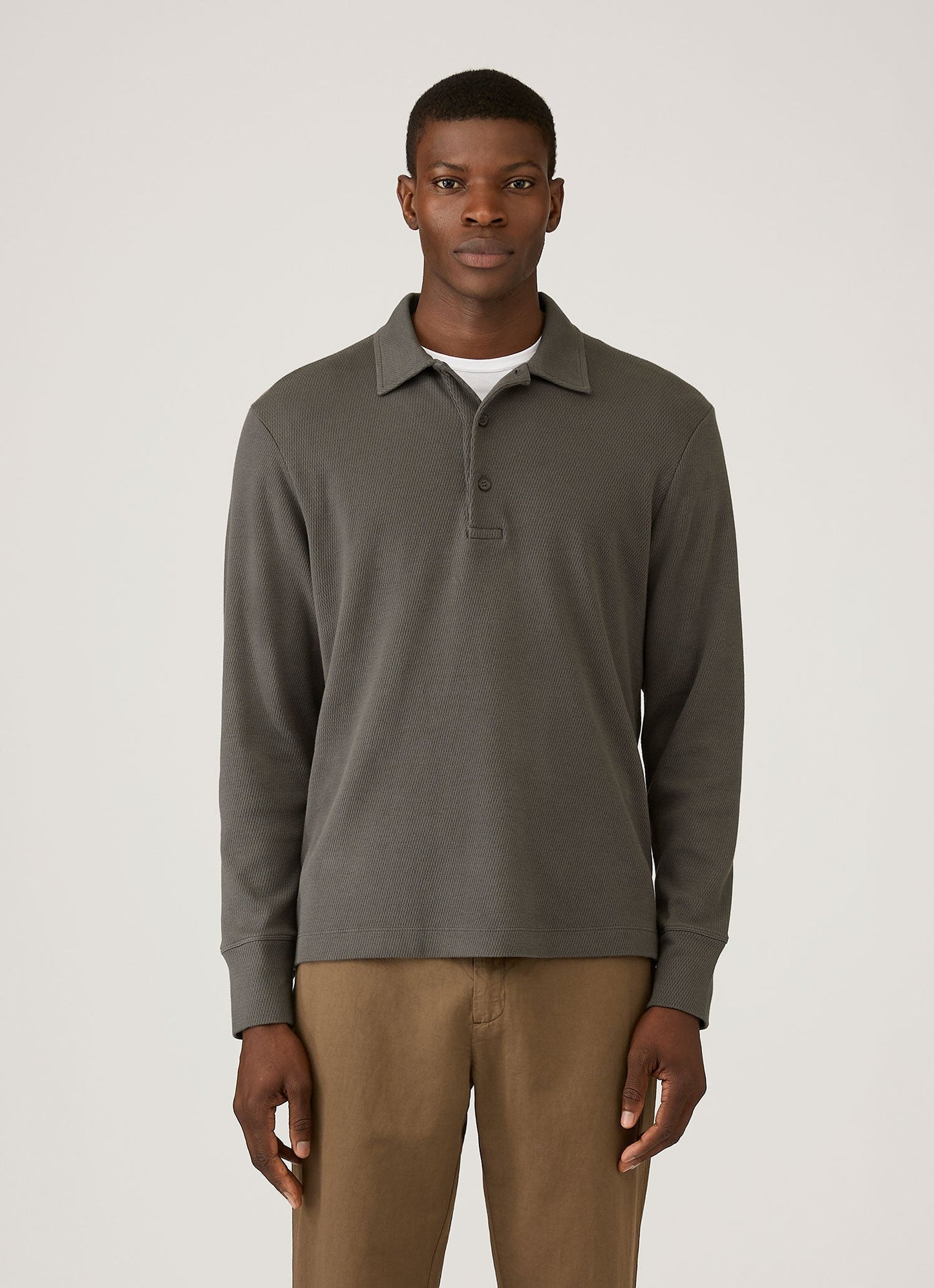 Mens Long Sleeve Cellulock Polo Shirt In Charcoal Mpol1077 Gyab
