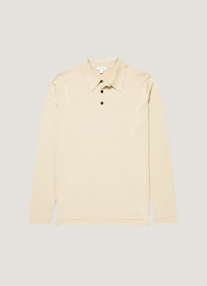 Mens Long Sleeve Sea Island Cotton Knit Polo Shirt In Hazelwood Mpol8047 Brgt