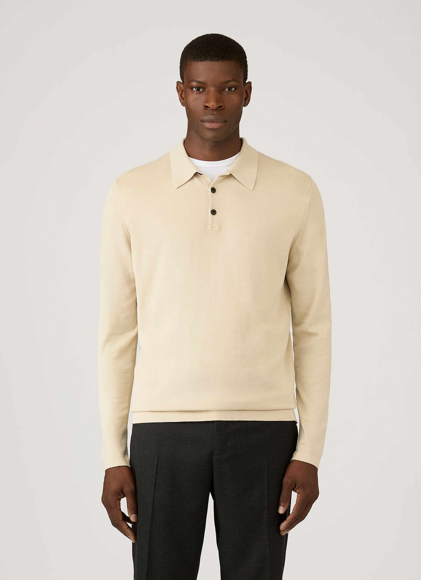 Mens Long Sleeve Sea Island Cotton Knit Polo Shirt In Hazelwood Mpol8047 Brgt