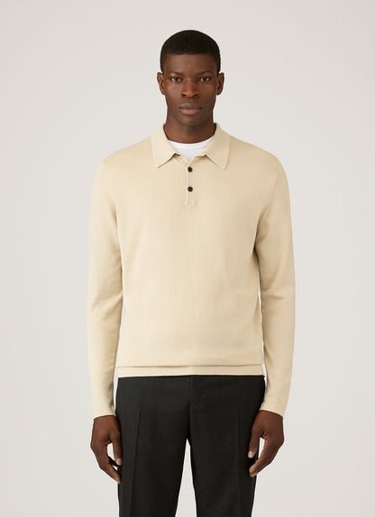 Mens Long Sleeve Sea Island Cotton Knit Polo Shirt In Hazelwood Mpol8047 Brgt