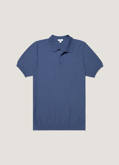 Mens Knit Polo Shirt In Soft Denim Mpol8115 Buwc