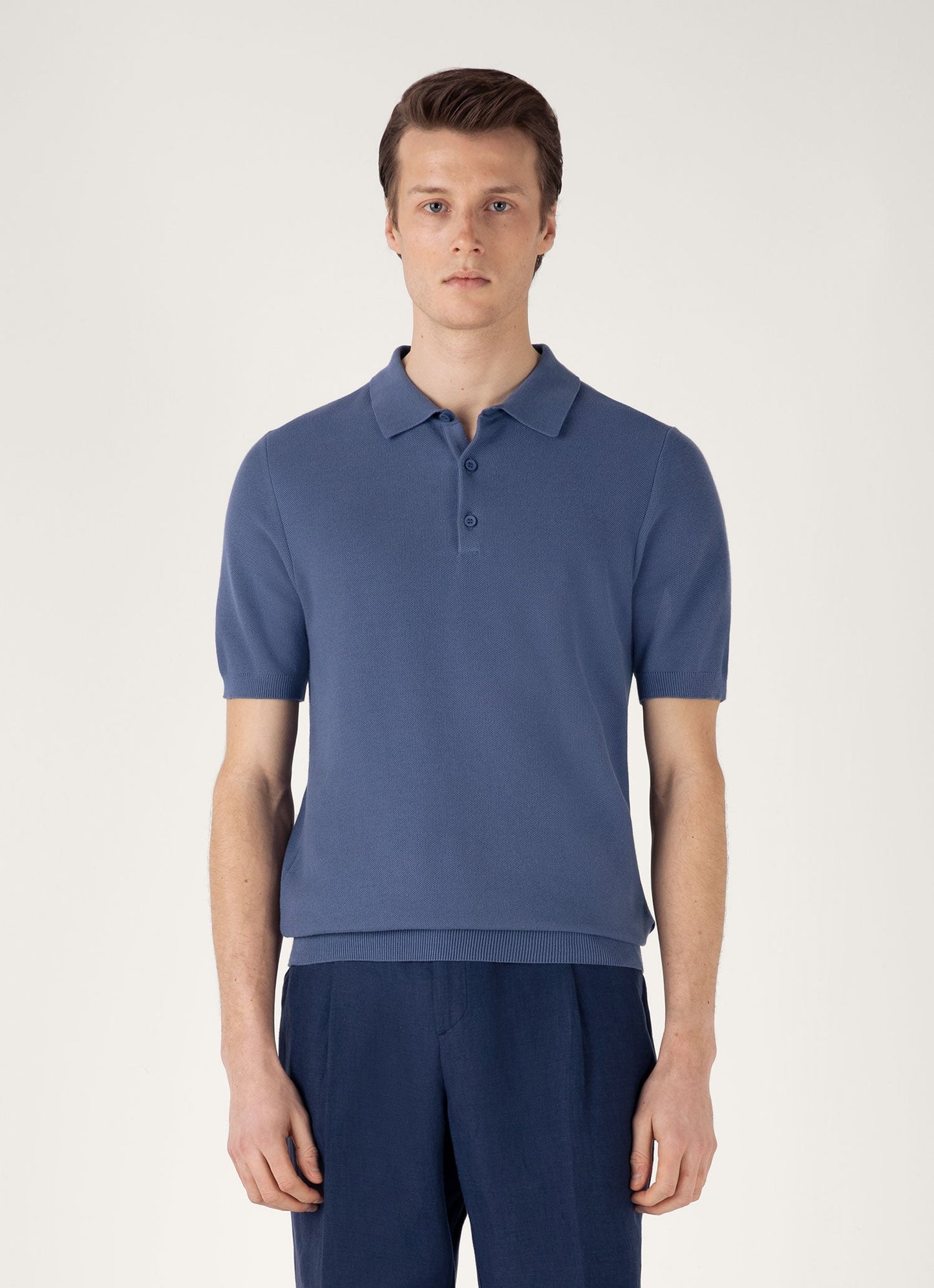 Mens Knit Polo Shirt In Soft Denim Mpol8115 Buwc