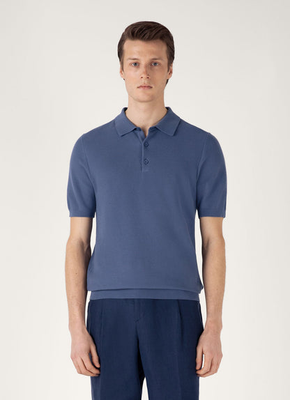 Mens Knit Polo Shirt In Soft Denim Mpol8115 Buwc