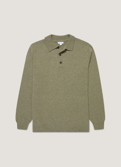 Mens Lambswool Polo Shirt In Sea Moss Mpol8188 Gnim