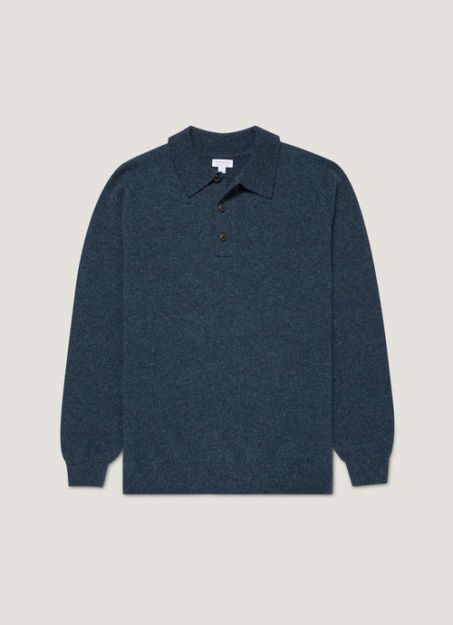 Mens Lambswool Polo Shirt In Dark Petrol Twist Mpol8188 Gniv