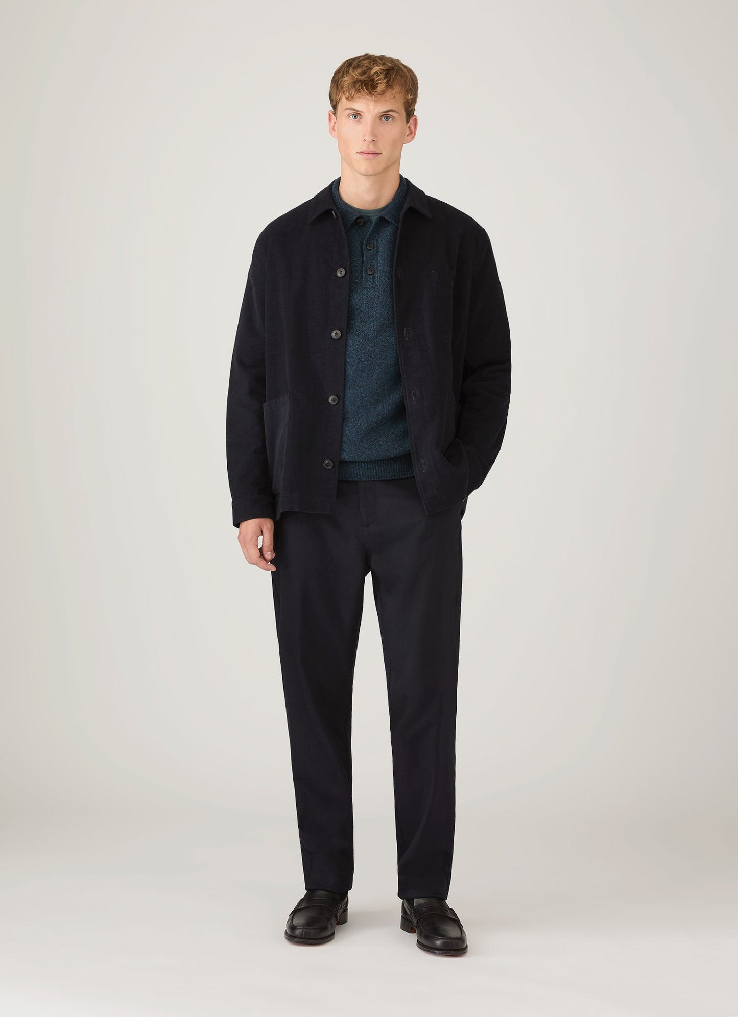 Mens Lambswool Polo Shirt In Dark Petrol Twist Mpol8188 Gniv