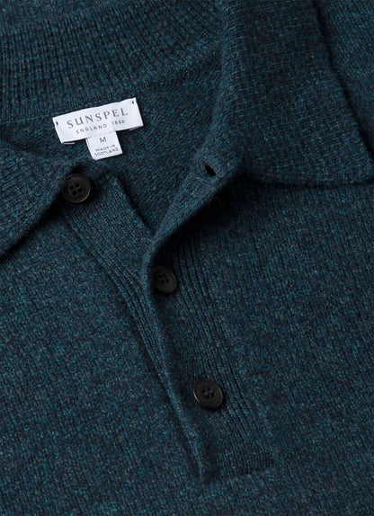 Mens Lambswool Polo Shirt In Dark Petrol Twist Mpol8188 Gniv