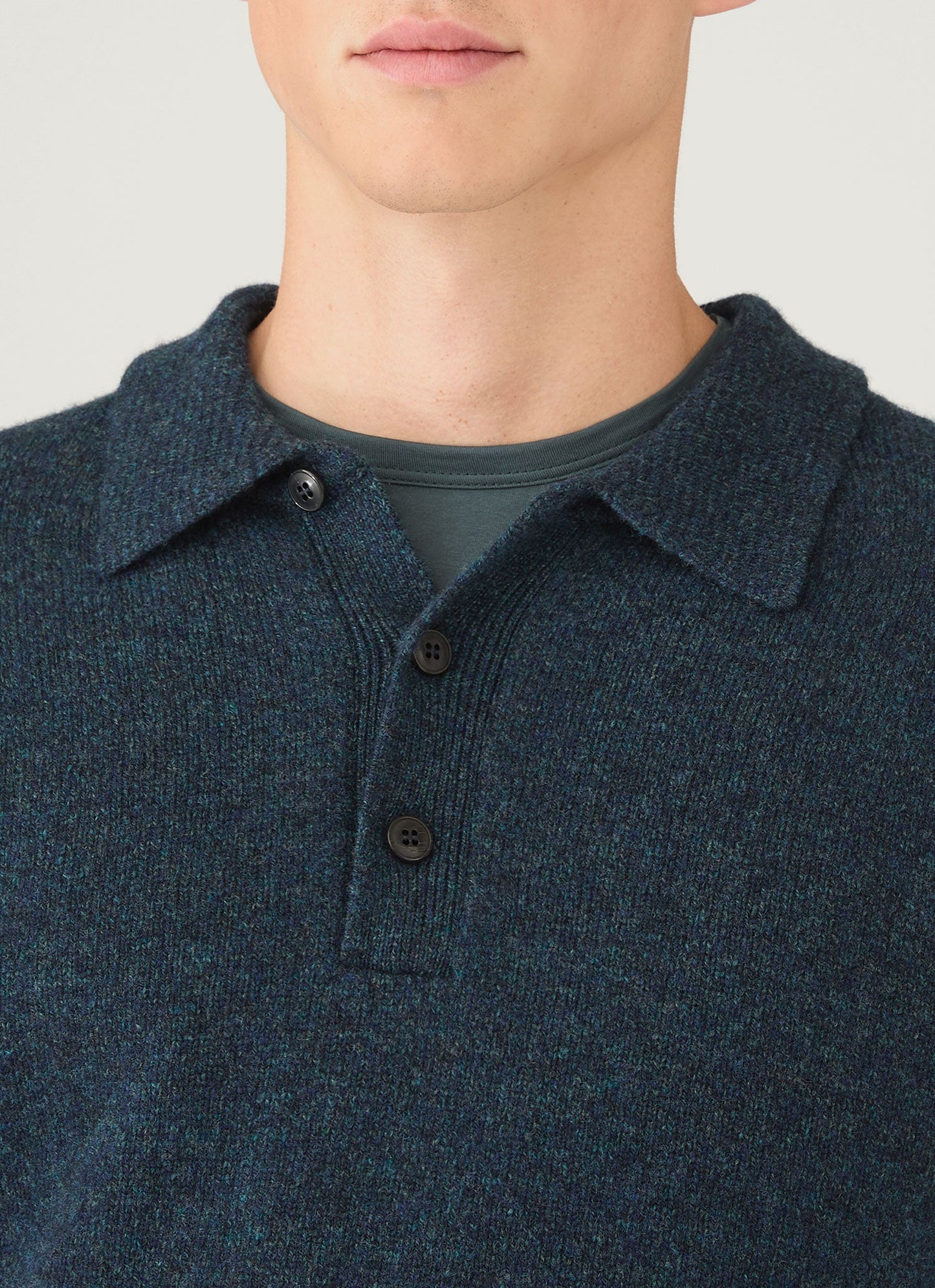 Mens Lambswool Polo Shirt In Dark Petrol Twist Mpol8188 Gniv